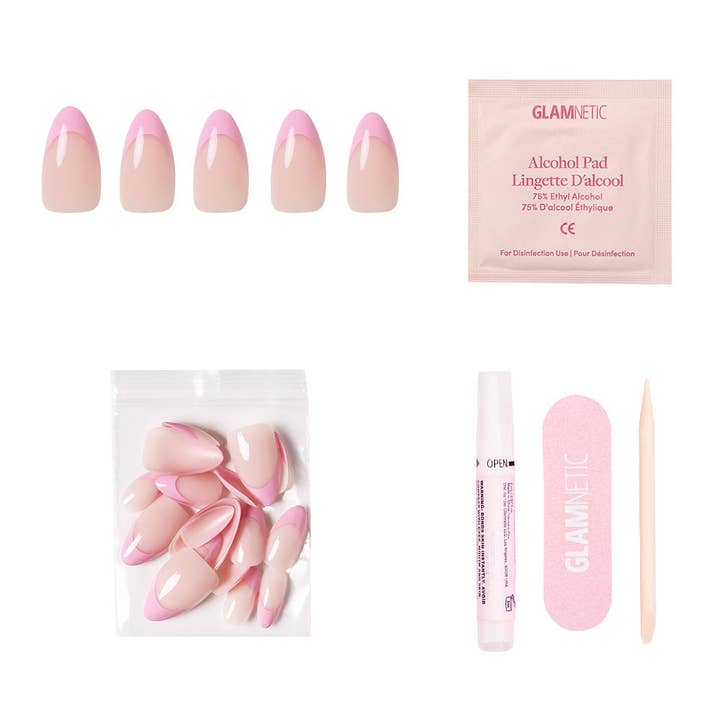 Glamnetic - Wholesale Press-On/Fake Nails - Pink Macaron Press-On Nails | Pink French Tip | Short Almond2