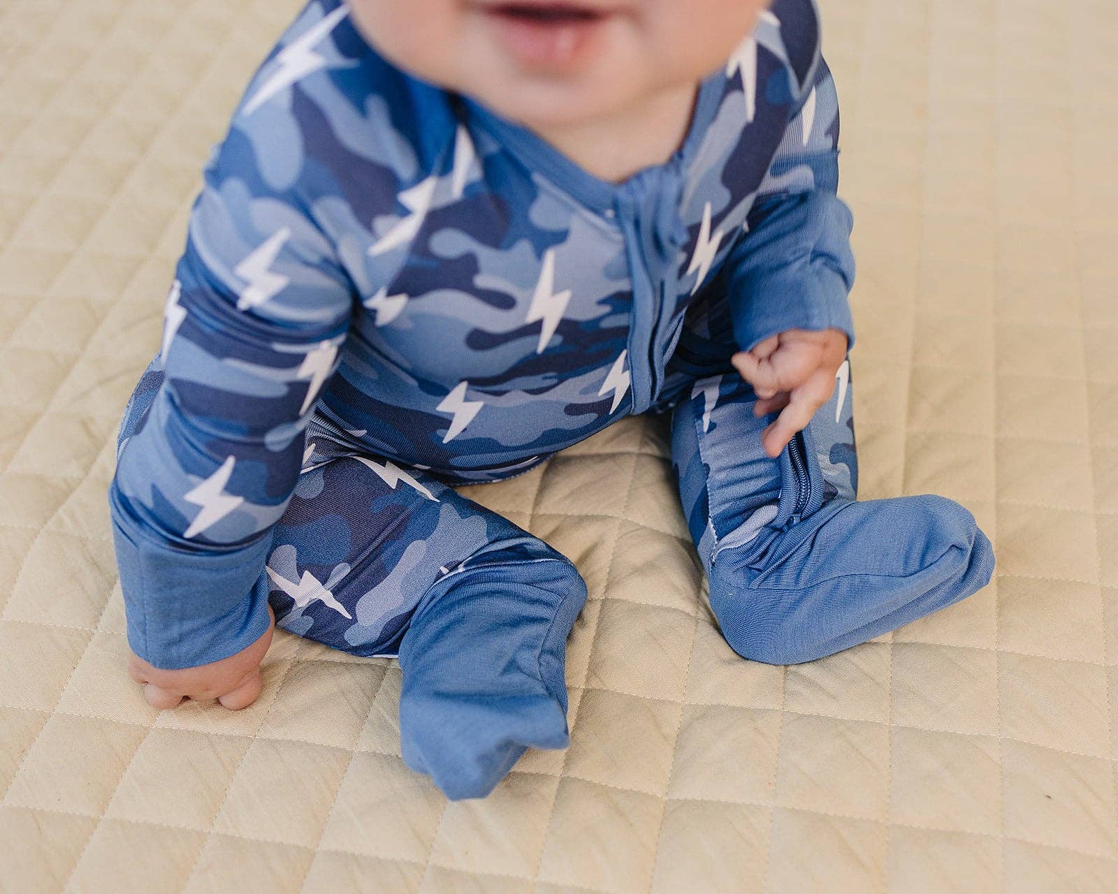 Lucky Panda Kids - Wholesale Jumpsuit - Baby - Bamboo Zip Romper | Blue Camo Bolts5