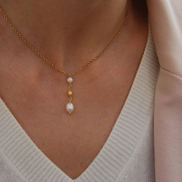 Silver 925 necklace, Y necklace, pearls necklace para venta al por mayor de Yneda Jewels