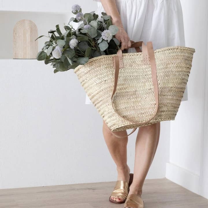 Französischer Marktkorb, Ledergriffe, Strandkörbe, Taschen für den Großhandel von Pathiya