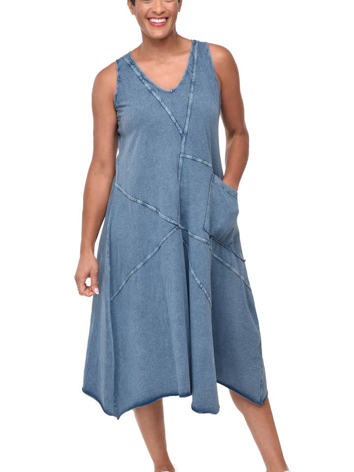 L153 Garrison Dress in Denim Lycra for wholesale by Tulip Clothing