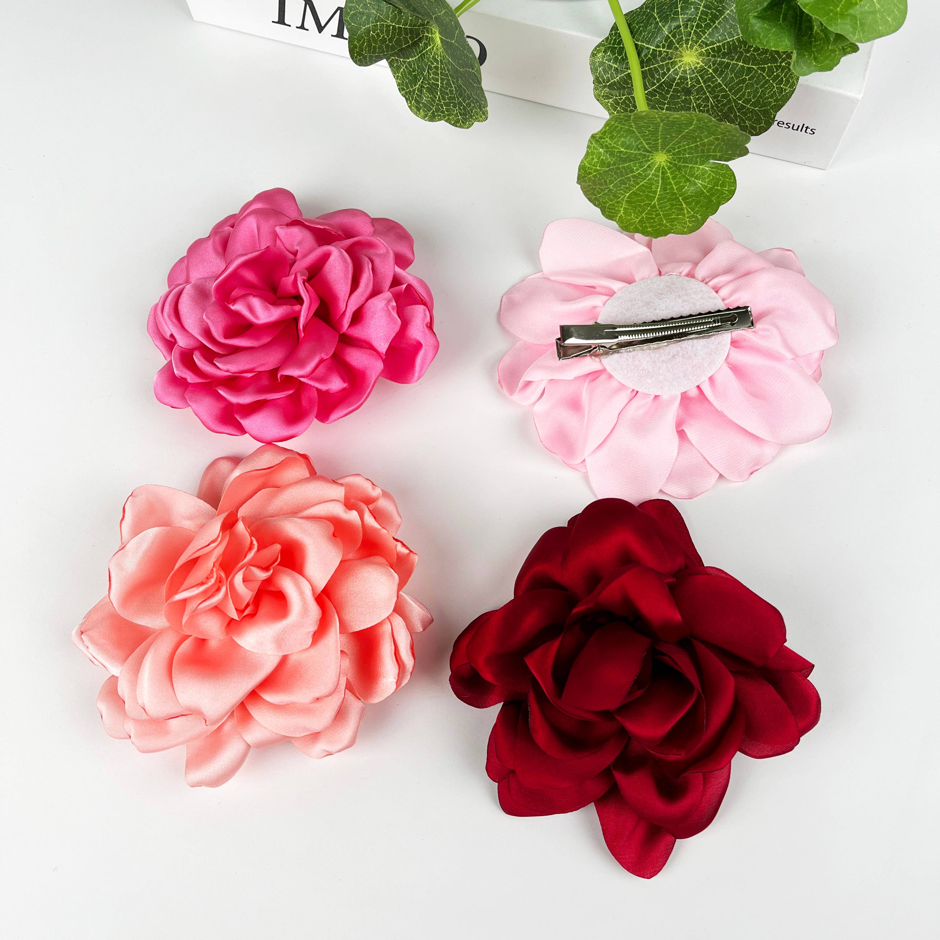 SoapElenGlen - Wholesale Hair Clip - Women's - Fabric Flower Hair Clips, Rose Duckbill Clip3