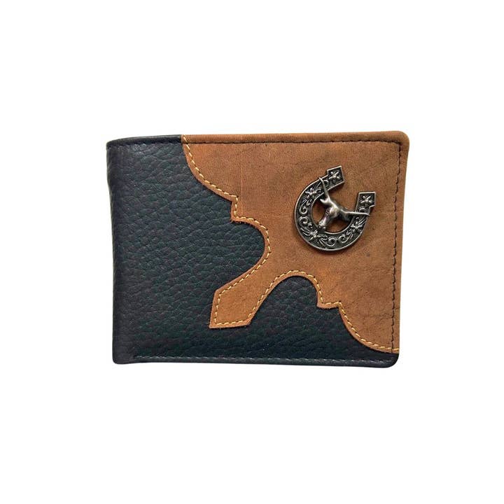 Leather Impressions Inc - Wholesale Wallet - Men's - Mixed Media Bifold Rodeo Wallet with Medallion AB19152