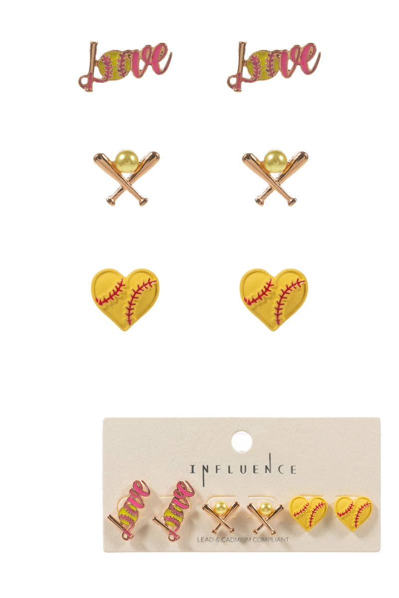 Designature New York – Brincos de pino por atacado – Ícones de esmalte em forma de bola desportiva 3 conjuntos de brincos1