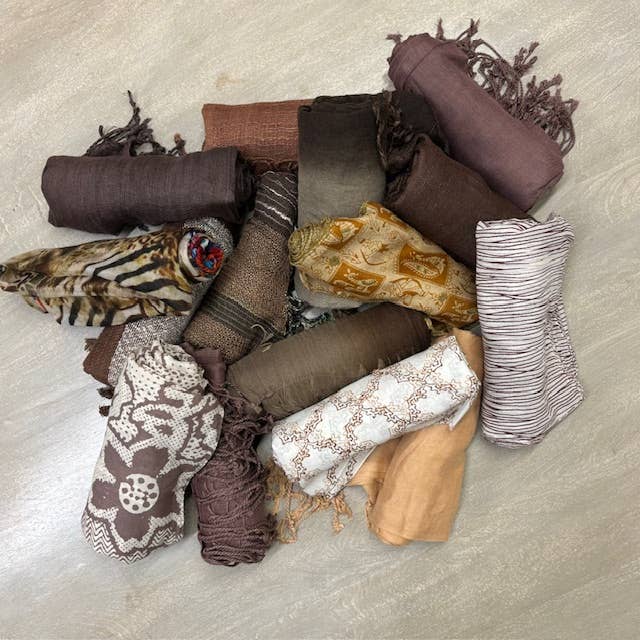 Asia West - Wholesale Scarf - Women's - Brown/Natural Scarf Assorted Styles (Pack of 5) 1