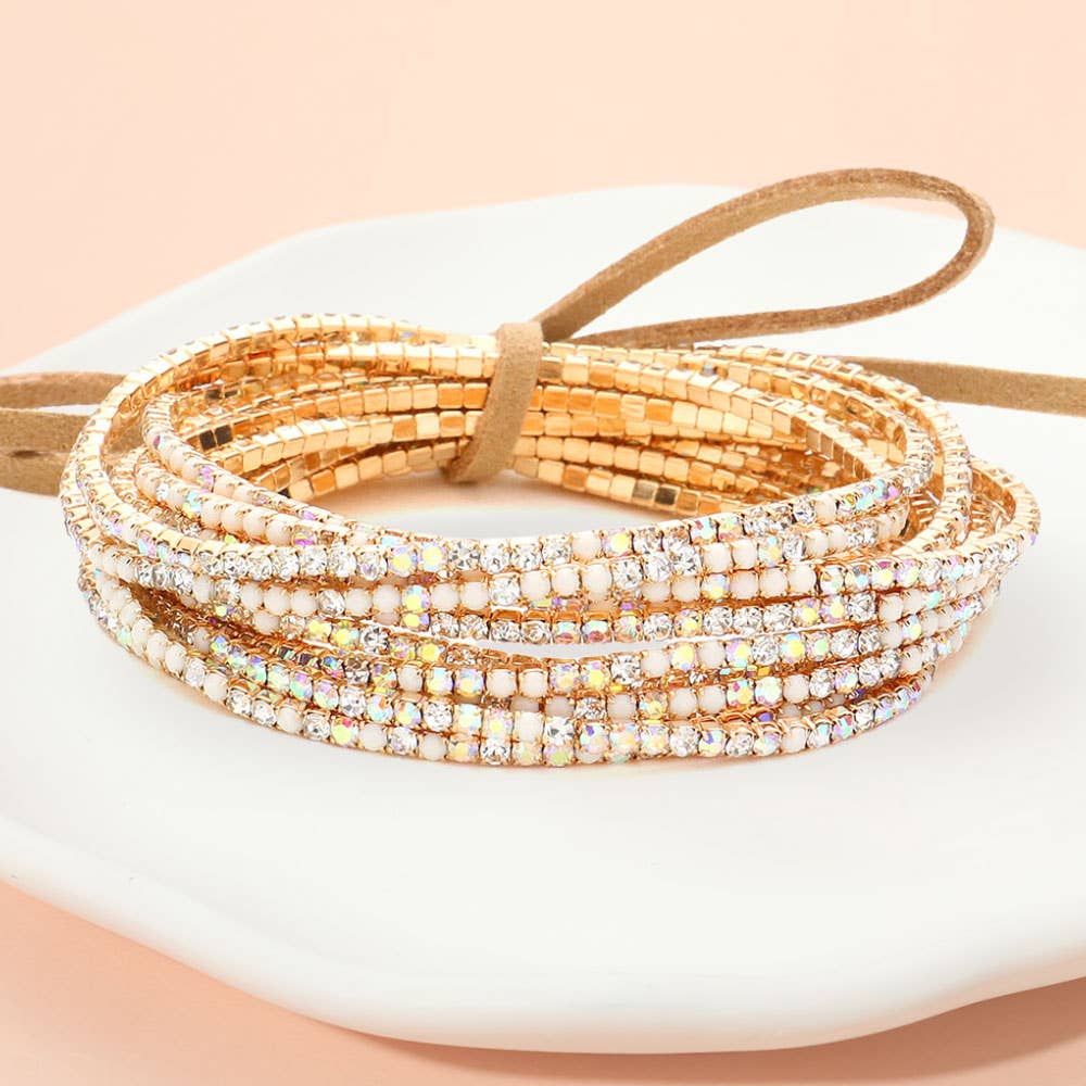 Sensibling Corp. - Wholesale Jewelry Set - 12PCS - Ribbon Pearl Rhinestone Layered Stretch Bracelets36
