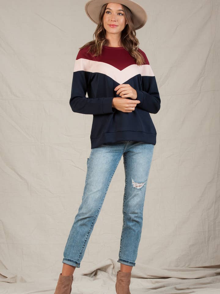 Ponte Sweatshirt van Chevron met kleurvlakken, kardinaal voor wholesale door Lucca Couture