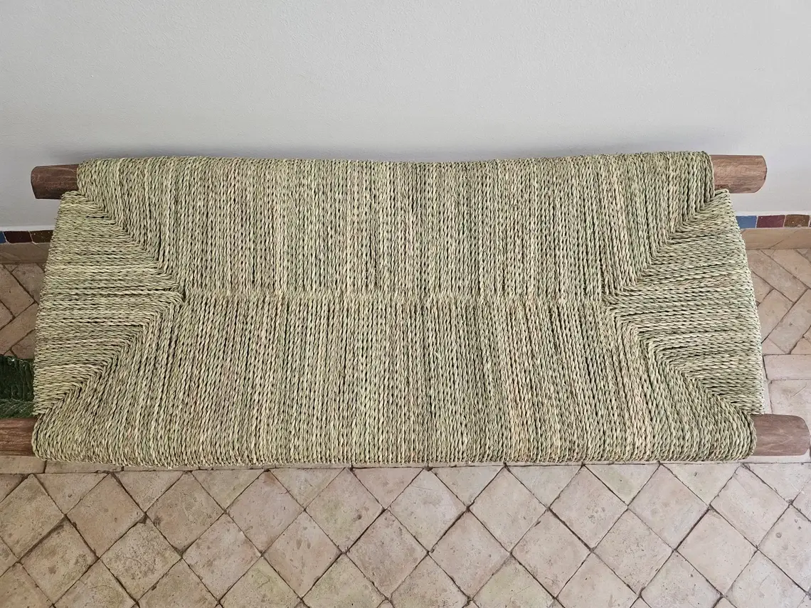 Melecraft - Venta al por mayor Bancos - Banco de madera maciza con tejido natural3