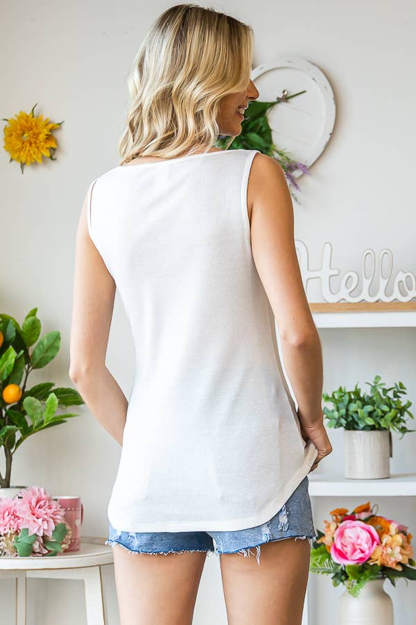 7th Ray - Venta al por mayor Camiseta sin mangas - Mujer - Camiseta sin mangas con detalle de recorte casual para mujer T513015