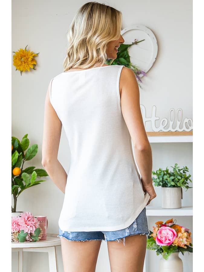 7th Ray - Venta al por mayor Camiseta sin mangas - Mujer - Camiseta sin mangas con detalle de recorte casual para mujer T513015