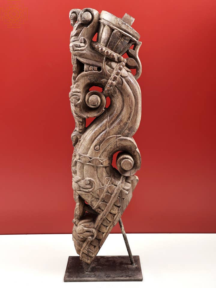 34" Carved Architectural Wooden Bracket | Handmade for wholesale by Exotic India Art