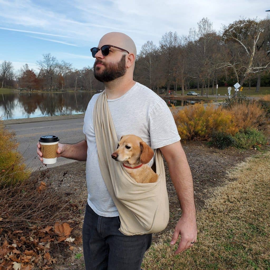 Walking Palm – Großhandel Haustier-Transportbox – Hund – Hundetrage Sling aus Bio-Baumwolle – Haferfarbener Leinenstil3