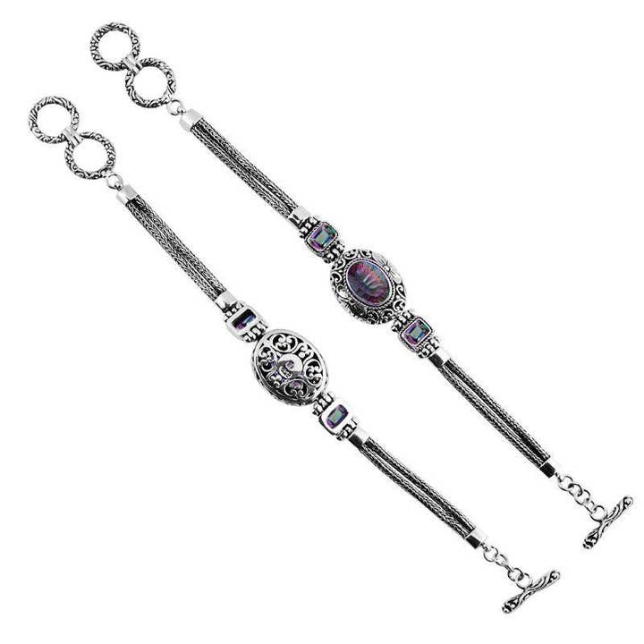SB-1979-MT Pulsera Artesanal de Plata de Ley con Cuarzo Místico y Filigrana Ornamental – Colección al por Mayor para venta al por mayor de Bali Designs