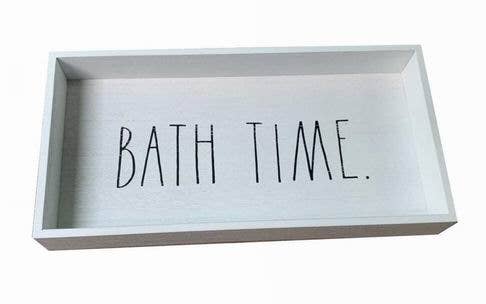 DesignStyles Home - Wholesale Bath Caddy - Rae Dunn “Bath Time” Wooden White Toilet Tank Tray