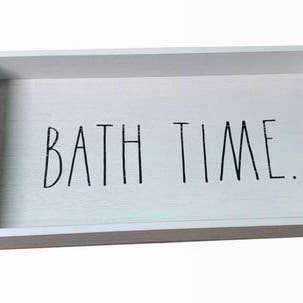 DesignStyles Home - Wholesale Bath Caddy - Rae Dunn “Bath Time” Wooden White Toilet Tank Tray0