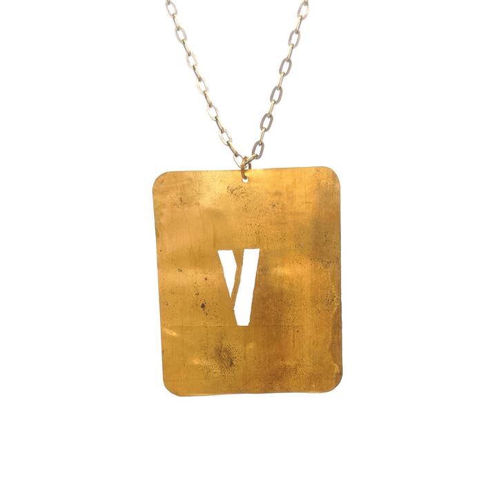 Amy Pfaffman Jewelry - Wholesale Pendant/Charm Necklace - Vintage brass number and letter stencil necklace6