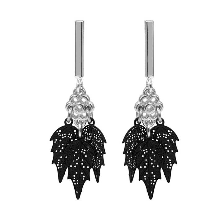 Leafs Oorbellen Black/Silver for engroshandel hos TABOO Sieraden