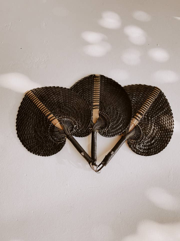 Woven Paradisio Fan in Black for wholesale by Village Thrive
