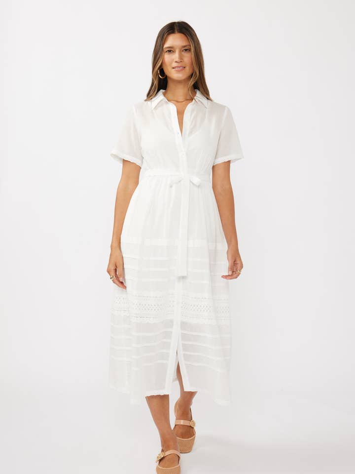 Lace-Trimmed Button-Down Cotton Midi Shirt Dress for wholesale by Lovestitch