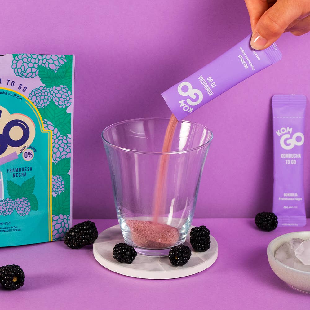 Komgo - Wholesale Kombucha - Doypack with 6 Kombucha Powder Sticks - Black Raspberry5