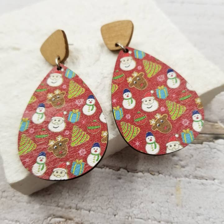 Christmas Wood Drop Earrings | Choose Color for wholesale by Treasure Wholesale