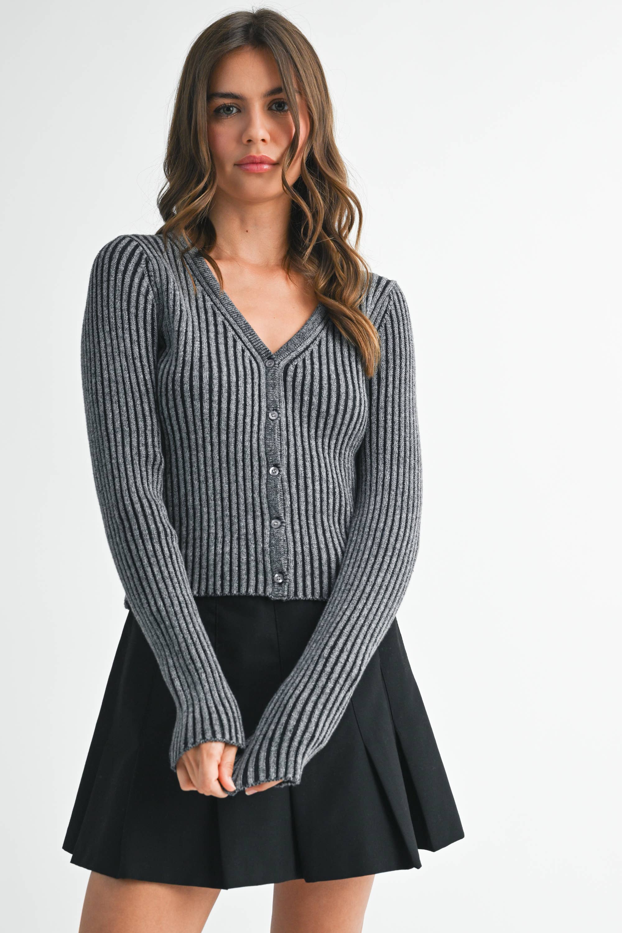 AEMI + CO - Wholesale Cardigan - Women's - 3391GK Ribbed Button-Up Cardigan
