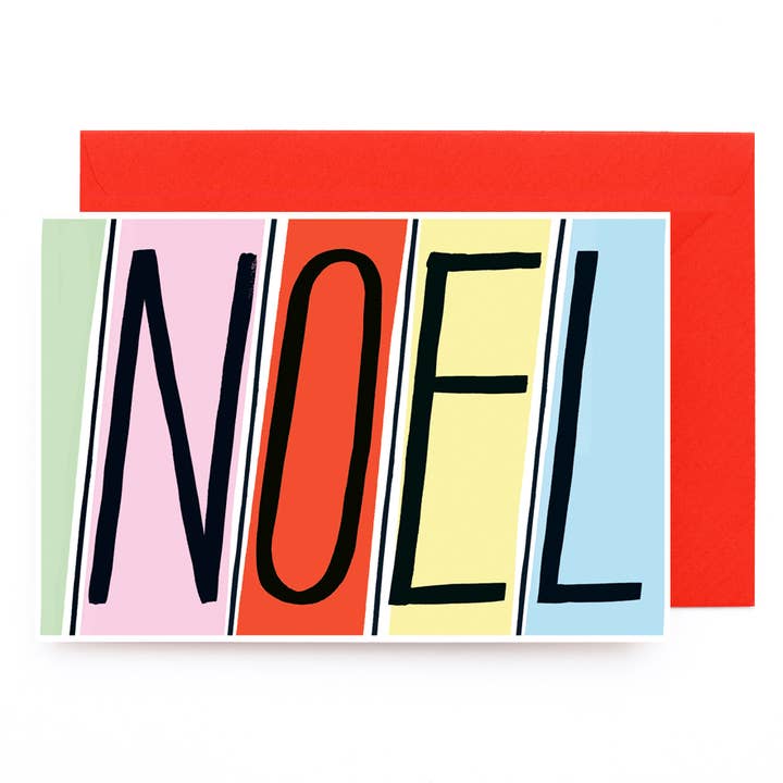 Yes! Paper Goods - Wholesale Christmas Card - Set of 6 x NOEL Mid Century Type Christmas Holiday cards