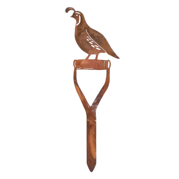 Rust Quail Shovel Garden Art for wholesale by California Home & Garden