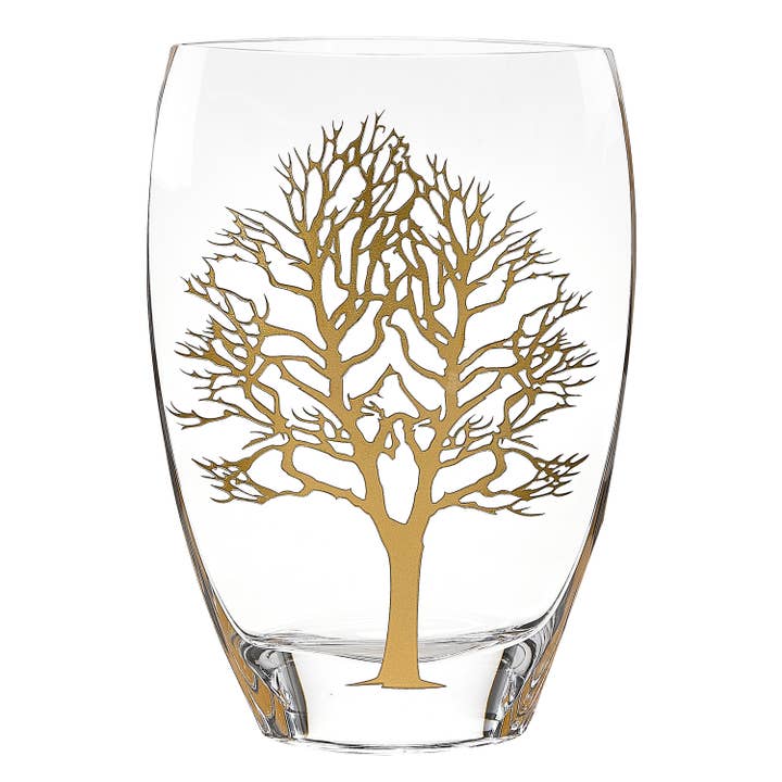 Gold Tree of Life 12" Mouth Blown European Crystal Vase for wholesale by Badash
