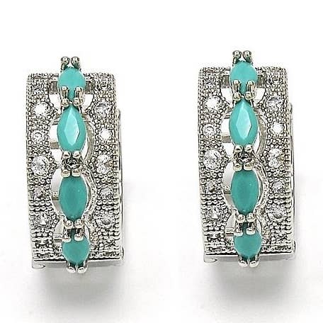 Rhodium Plated Lab Created Turquoise Oval Earrings for wholesale by FASHIONISTAAA