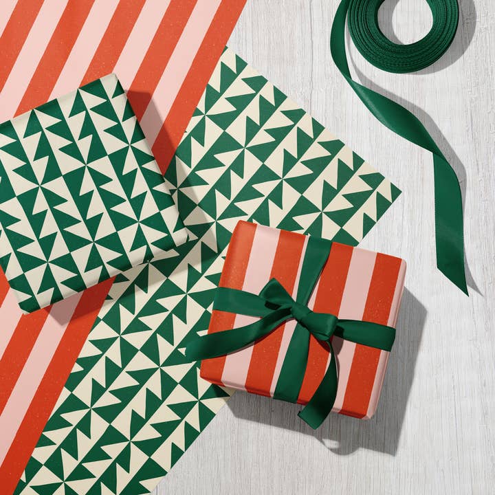 Bird & Co Studio - Wholesale Flat Wrap - Candy Stripe | Modern-Retro Recycled Gift Wrap Paper