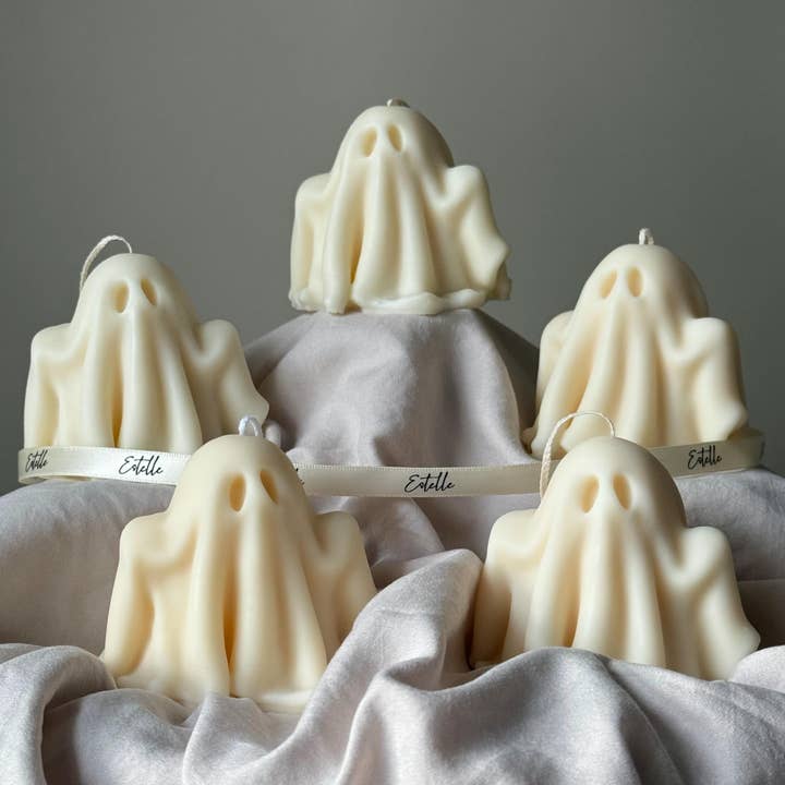 Handmade Halloween Ghost Candle: Sculptural Soy Wax Candle for wholesale by Estelle Studio
