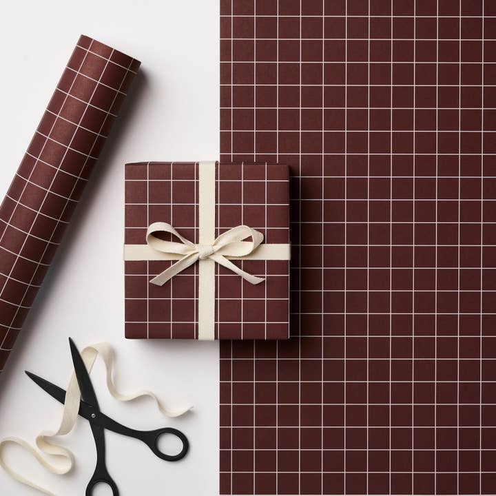 RUSSET (BROWN/BURGUNDY) GRID WRAPPING PAPER for wholesale by Kinshipped