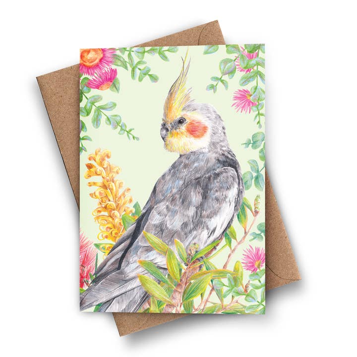 Cockatiel Greeting Card - Australian Bird Art for wholesale by Kayla Reay Design