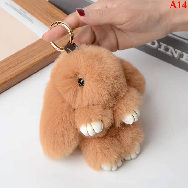 PR GROUPS LLC - Wholesale Keychain - Women's - Fluffy Real Fur Pompon Bunny Keychain