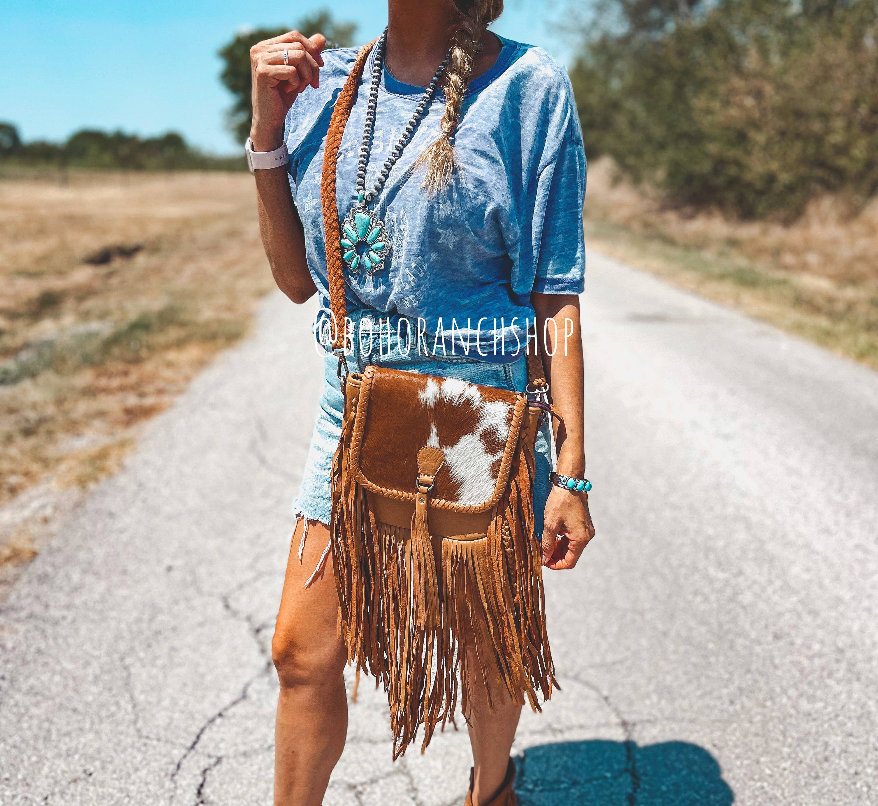 Boho Ranch Shop - Wholesale Crossbody Bag - Women's - THE NANCY CROSSBODY Genuine Hairon Cowhide Leather Tassel14