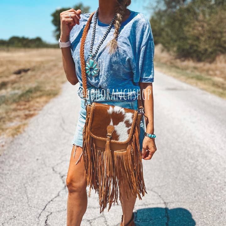 Boho Ranch Shop - Wholesale Crossbody Bag - Women's - THE NANCY CROSSBODY Genuine Hairon Cowhide Leather Tassel14