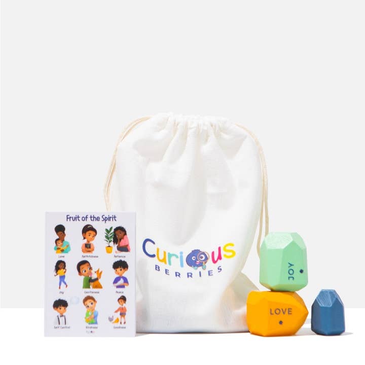 Fruit of the spirit stacking stones for wholesale by Curious Berries Ltd