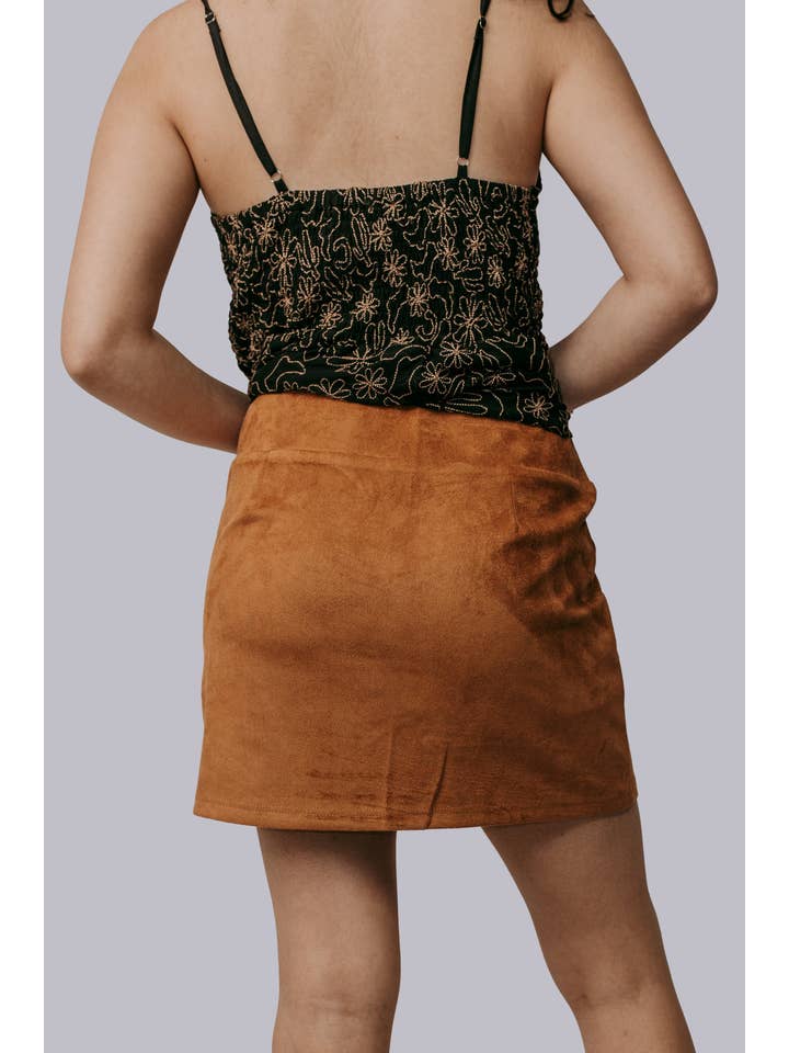 Brown MK697 Suede Side Slit Skort for wholesale on Faire