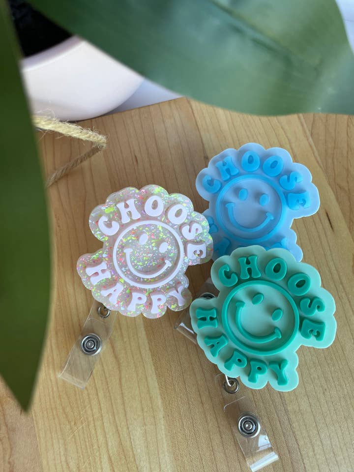 Colorful Choose Happy Acrylic Badge Reels for wholesale by DesignedbyKendal