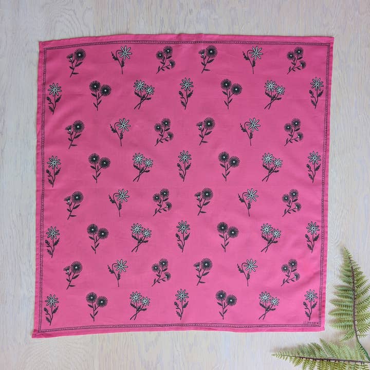 bandana | bloom - hot pink floral pattern flower blockprint scarf neckerchief for wholesale by ilikesara | art + goods