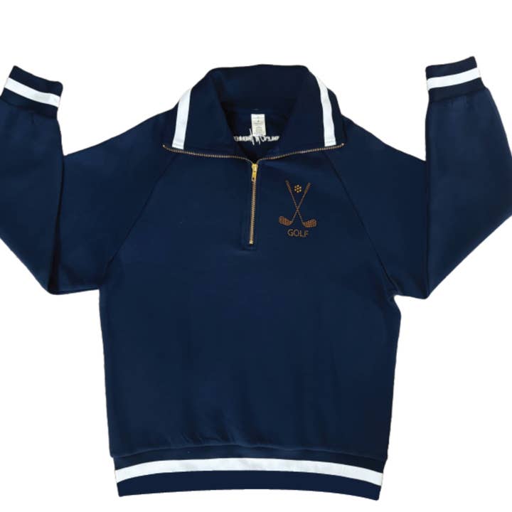 The Fairway Luxury Rhinestone Pullover – Navy & White for wholesale by Ashley Herrera Luxury Activewear