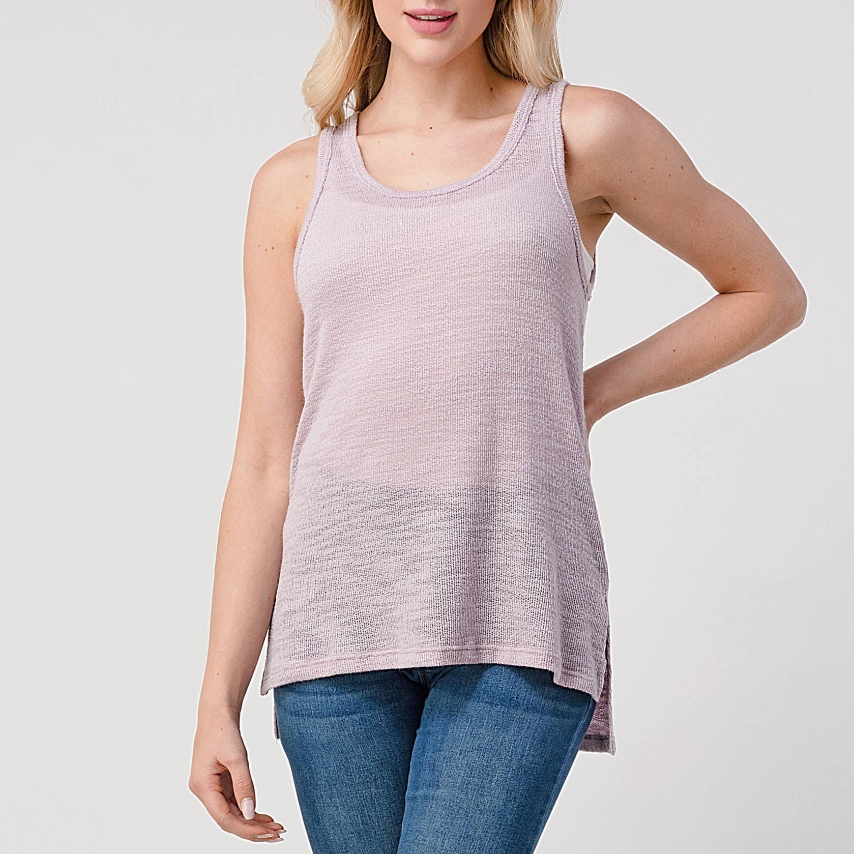 Heimious - Vendita all'ingrosso Canotta - Donna - Canotta Slub Texture con spacchi laterali, T4679