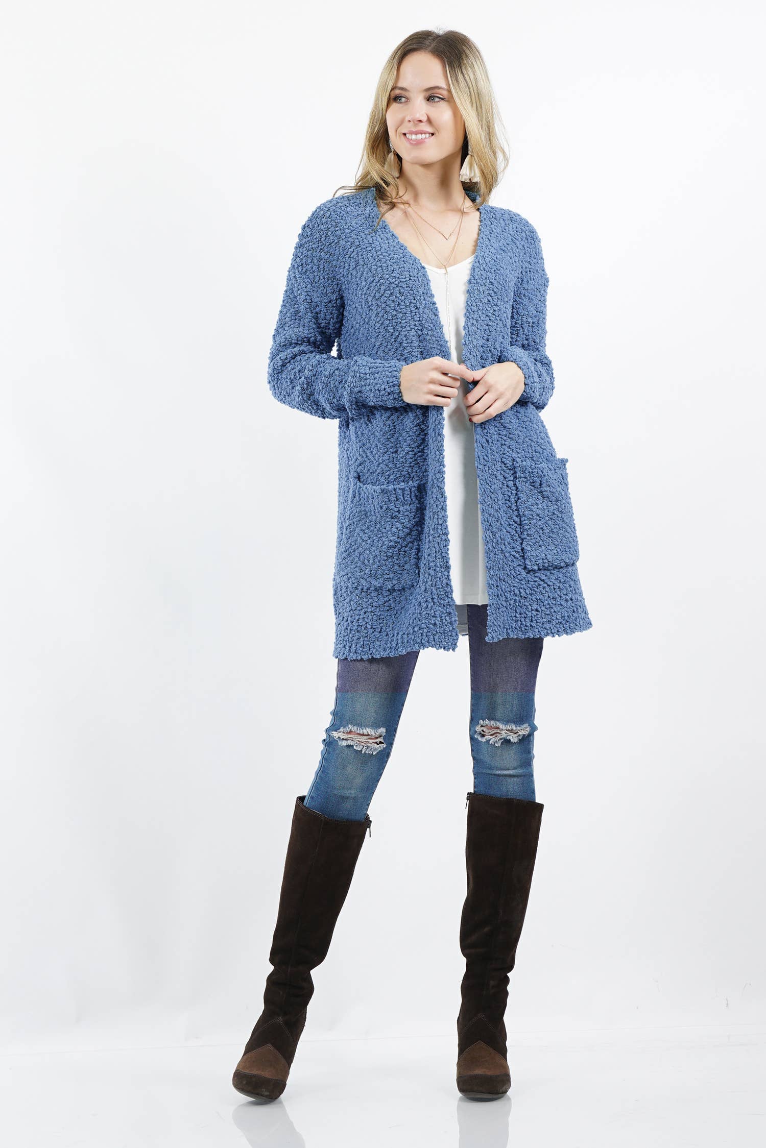 42POPS - Wholesale Cardigan - Women's - Popcorn Sweater Cardigan w/ Pockets43