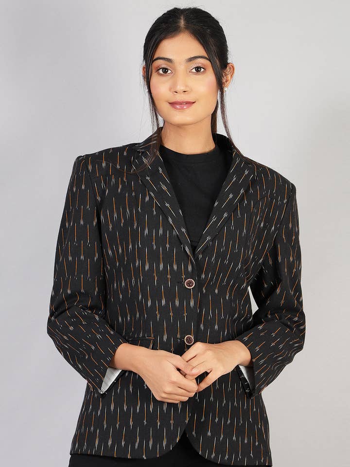 Blazer en coton noir Ikat (4) pour la vente par INDOPHILIA