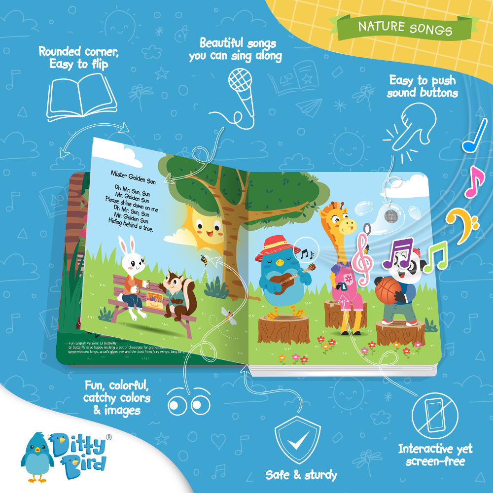 Ditty Bird - Vente Livre pour enfants de maternelle (de 3 à 5 ans) - Livre sonore Ditty Bird pour enfants : Chansons de la nature USB-C2