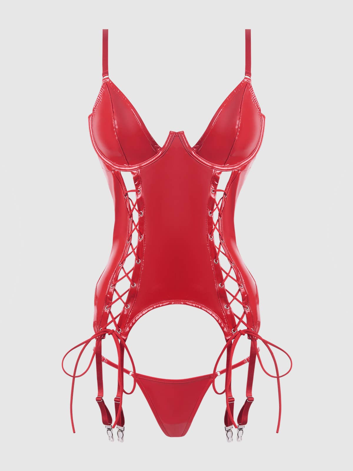 House of Desire - Vendita all'ingrosso Completino intimo - Donna - Set bustier e perizoma con chiusura a lacci in vernice TRINITY14