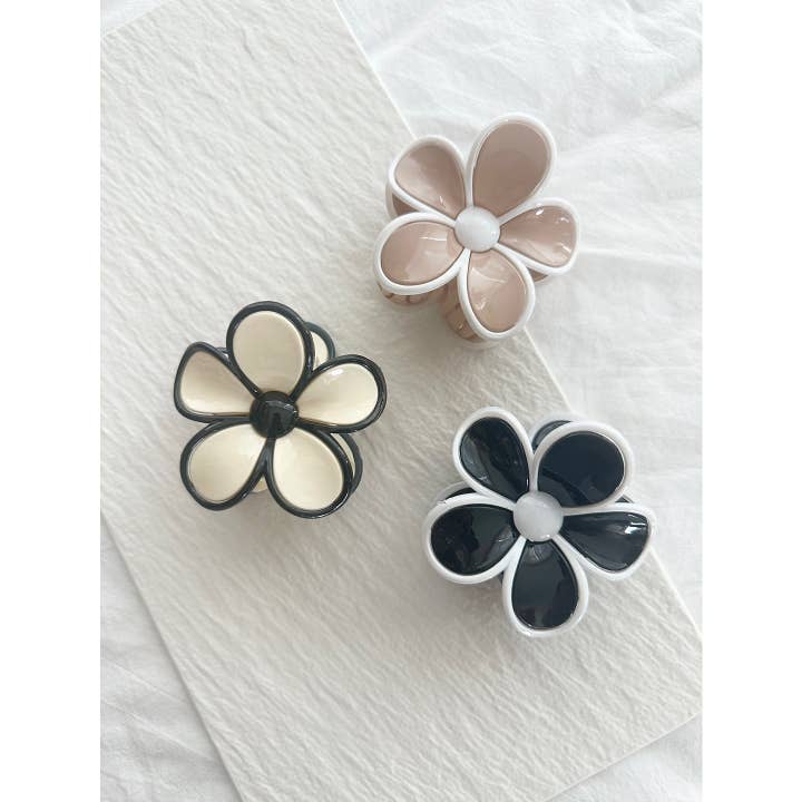 Assorted Neutral Glossy Flower Hair Clips - AVARO for wholesale on Faire