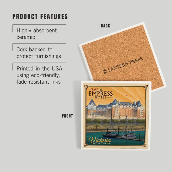 Lantern Press - Wholesale Coasters - Ceramic Coaster Victoria, British Columbia, Empress Hotel…2