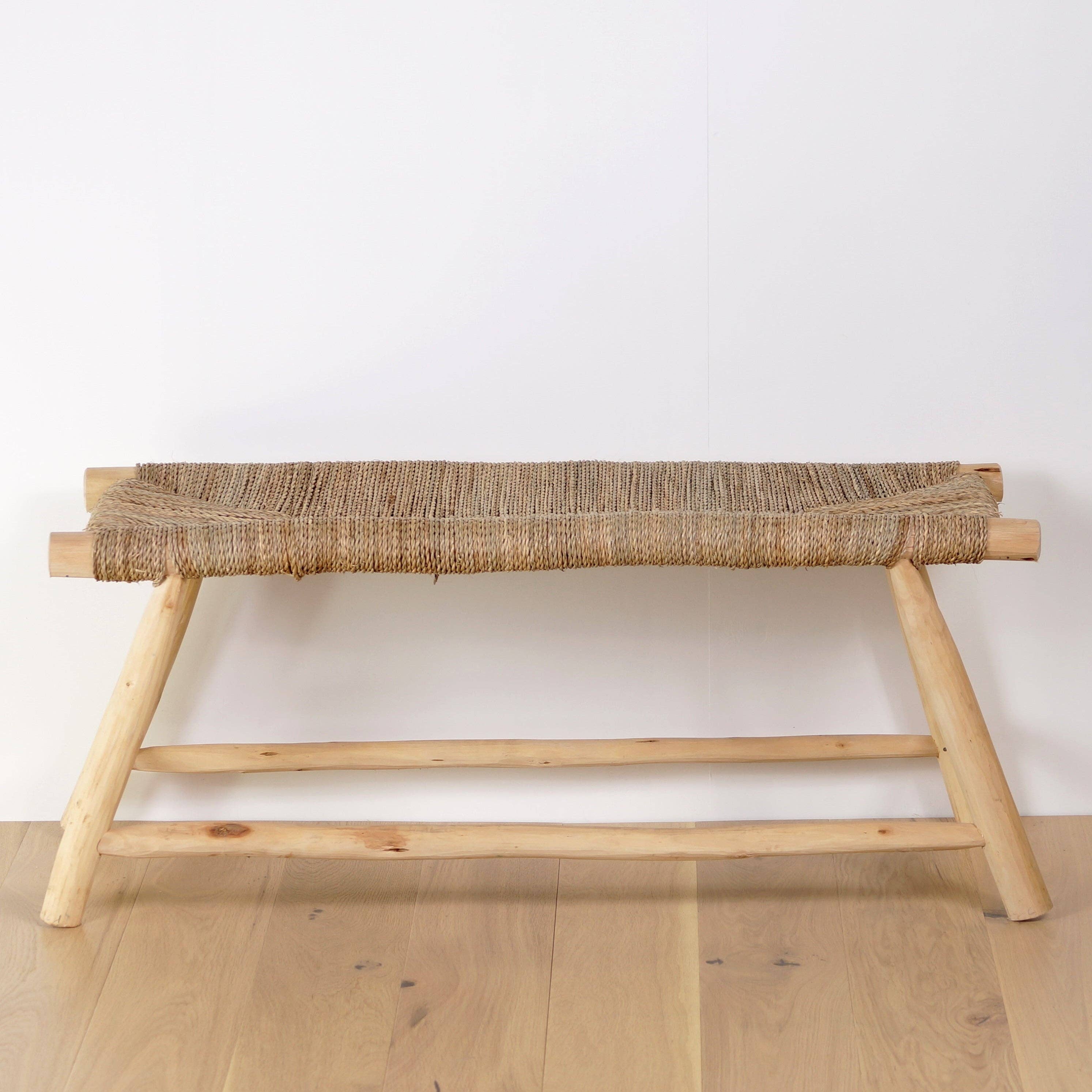 Bohome Living - Vendita all'ingrosso Panche - Panca etnica in legno con intreccio naturale 100 cm4